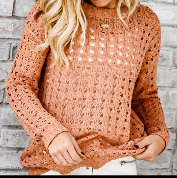 Eyelit Sweater, Coral, Gorgeous! NWT - Picture 8 of 8